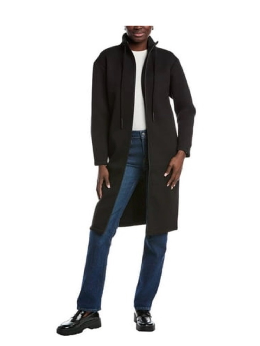 Truth by Republic Black Long Open-Front Coat with Stand Collar